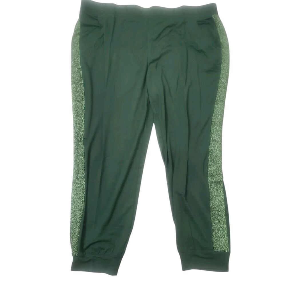 Quacker Factory Womens 2X Green Jogger Pants New Soft Pull On Metallic Strip - Picture 4 of 7